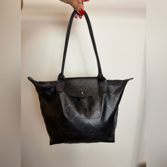 Longchamp Handbags - Longchamp Le Pliage Rare Coated Canvas Black Tote Bag – Made in France